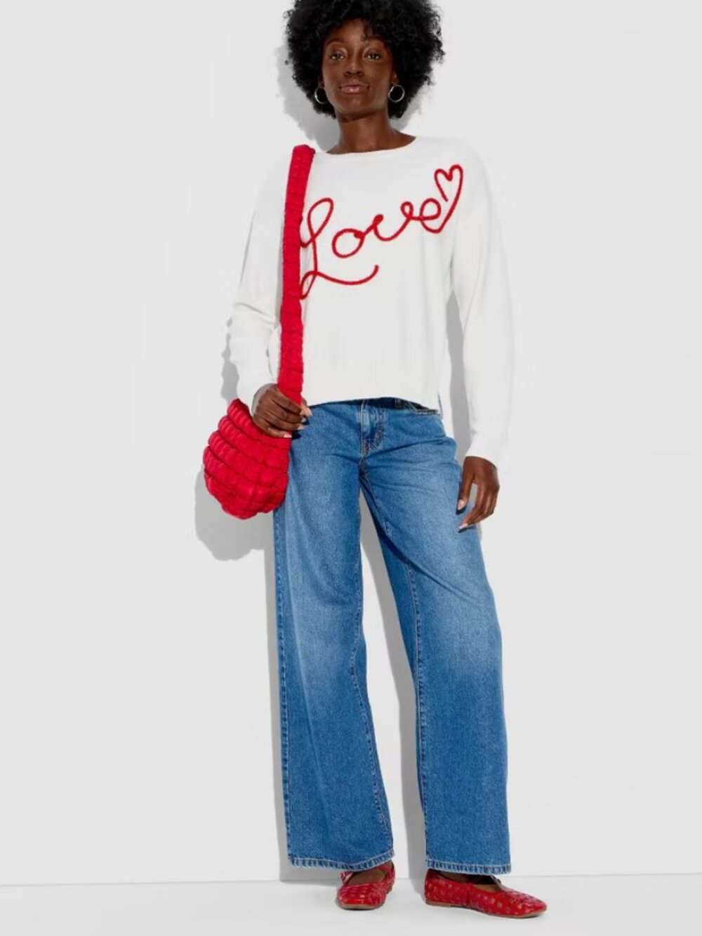 Women's Love Graphic Pullover Sweater - 33 Degrees XXL White